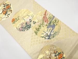 流水に花鳥模様織り出し　袋帯